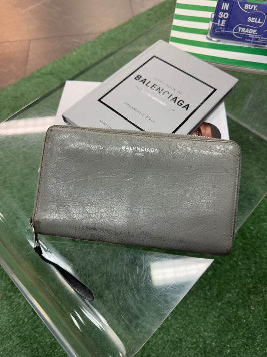 Balenciaga Grey Zip Around Leather Wallet