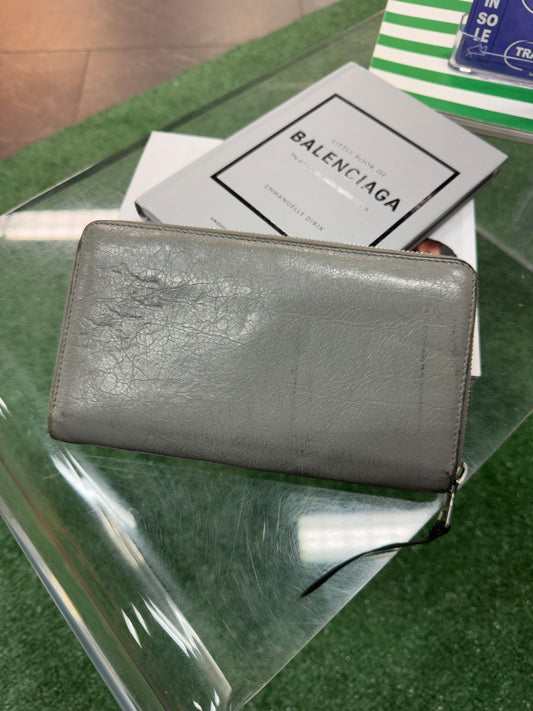 Balenciaga Grey Zip Around Leather Wallet