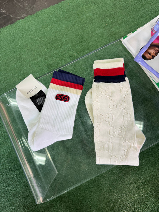 DS Gucci Embellished Logo ‘Sylvie’ White Stripped Socks